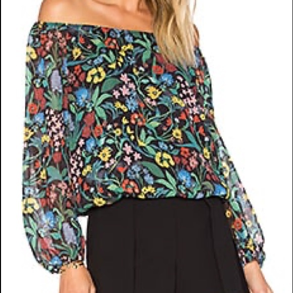 Alice + Olivia Tops - Alice + Olivia Alta Peasant Top in Chelsea Wildflower & Black